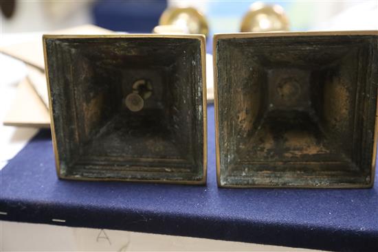 A pair of George III gun metal candlesticks, possibly cast by Christopher Pinchbeck Jnr. (1710-1783), height 11.75in.